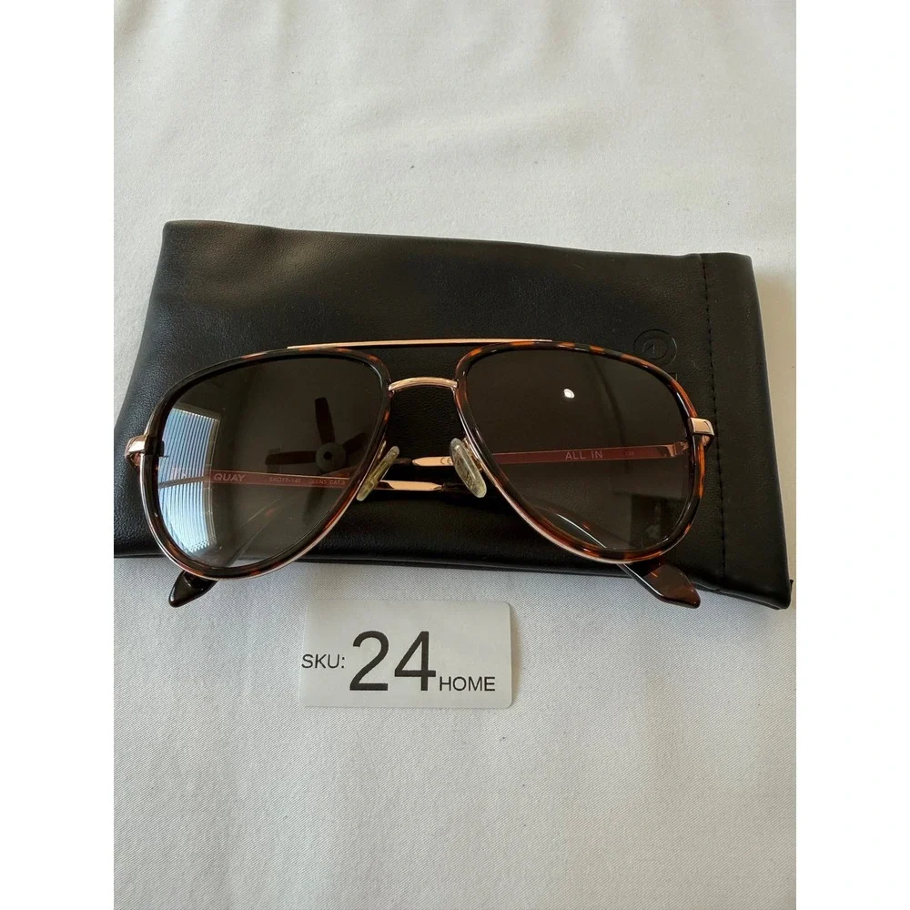 Quay Australia All In Aviator Sunglasses Tortoise Rose Gold Brown Gradient Lens